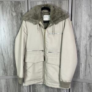 Vintage London Fog faux fur lined jacket with convertible hood men's 40R